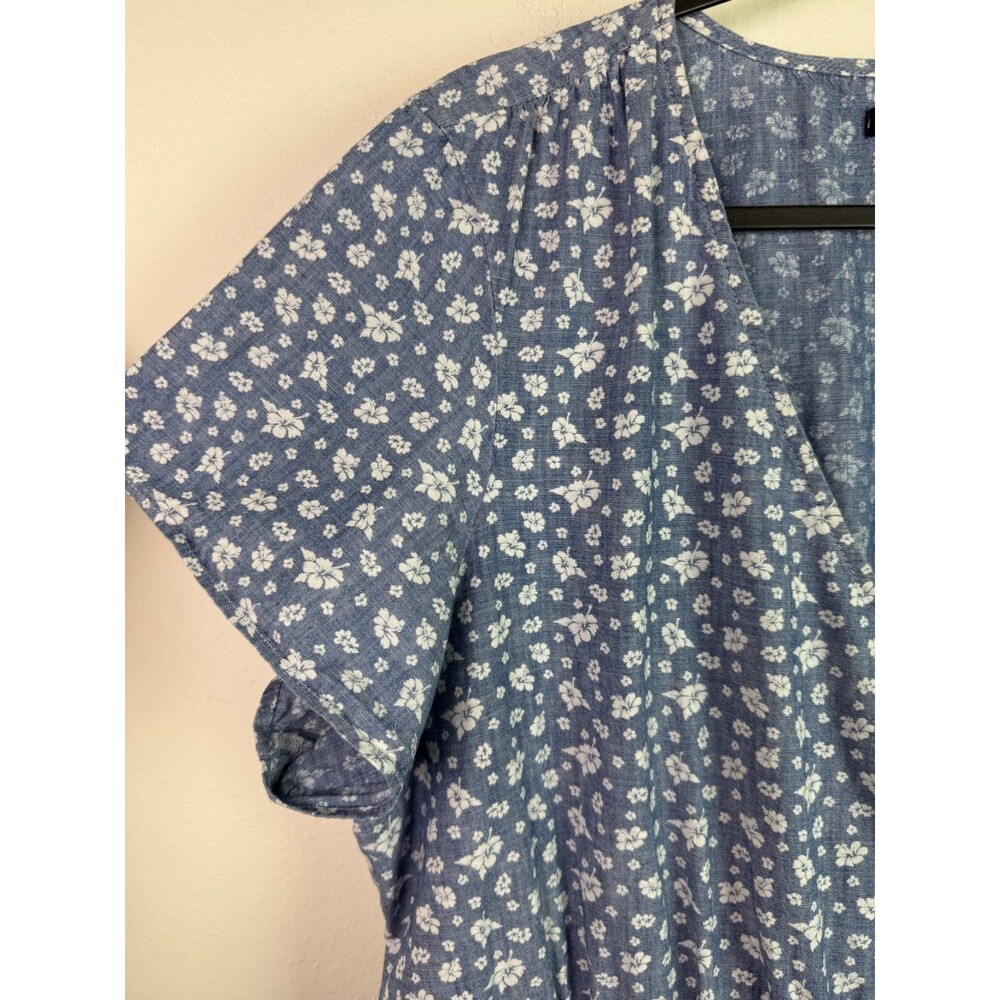 J.Crew Mercantile XXL Blue Floral Faux Wrap Dress Ruffle Cottagecore Feminine - Picture 4 of 10